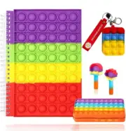 Bubble Pop Fidget 5 Piece School set. notebook pencil bag keychain Pencil Extend