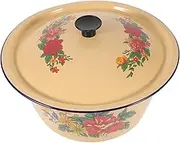 Amosfun Enamel Cooking Pot Deep Capacity Canteen Stew Pot for Home Cooking with Random Design High Temperature Resistant Enamel Cookware for Safe Food Preparation