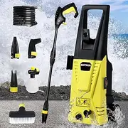 [BESTSOON] 3200PSI Electric Pressure Washer, 1900W High Pressure Washer with 5 Nozzles, Foam Cannon, Angled/Turbo/Brush Head, Electric Power Cleaner Machine with Spray Gun & Wheels, 5M Hose, 5M Cord