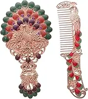 CTIRCHIU 2pcs Vintage Handheld Mirror Comb Set Retro Vanity Mirror for Travel High Definition Surface Compact Design Random for Makeup Touch Ups and Outdoor Use