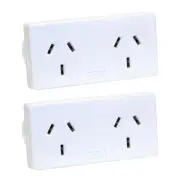 2x HPM White 10A Slim Right Mains Power Slimline Powerpoint Twin/Double Adaptor