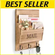 Elegant Rustic Mail Holder with Adjustable Key Hooks - Easy Wall Installation