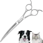 7.5 inch Professional Curved Dog Scissors for Grooming, 55 Degree Bend Super Curved Pet Grooming Shears, with Ergonomic Handle, VG10 Steel Sharp Trimming Scissors for Dogs Cats at Home or Pet Groomer