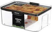 Sistema Ultra 2.63L Rectangle Food Storage Container | Stackable | Airtight Pantry Storage Container with Locking Clips | BPA & Phalate Free | Clear with Black Accents