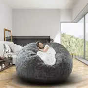 6FT Light Gray Bean Bag Chair Big Round Lazy Sofa Bed Cover for Without Beans