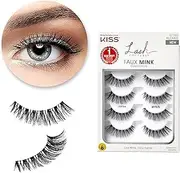 KISS Lash Couture Faux Mink False Eyelashes Multipack, Knot-Free Lash Band, Reusable, Contact Lens Friendly, Easy To Apply, Ultrafine, Tapered, Synthetic Fake Lashes, Style Jubilee, 4 Pairs