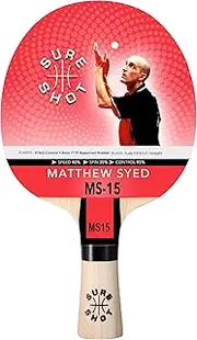 Sure Shot Matthew Syed MS-15 Table Tennis & Ping Pong Bat – ITTF Approved STAG Control 1.8mm Rubber, 5-Ply Blade, Straight Handle – High Control for Beginners & Intermediate Players