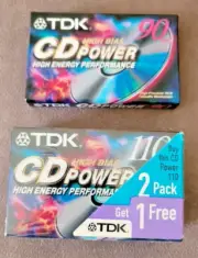 Cassette Tapes 3 TDK CD Power High Bias Sealed Blank Audio Cassette Tapes