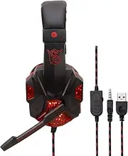 Sy830Mv Wired Computer Gaming Headphones Over-Ear Game Headset with Microphone Aux+USB Port Volume Control for Black&Red