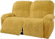 [Xiao Hua] 6 Pieces Geometric Jacquard Plush Recliner Loveseat Slipcovers Soft Fuzzy Fluffy Sofa Couch Cover Anti-Slip Furniture Protector with Elastic Bottom for Kids Cats Dogs(Yellow,2 Seat)