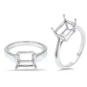 East West Emerald Cut 10x8mm Solitaire Ring Semi Mount In 14k White Gold (54345)