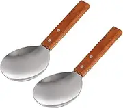 2Pcs Japanese Rice Spatula Versatile Non Stick Serving Spoon with Wood Handle Tofu Scoop Spoon for Home Kitchen Large