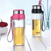 在飛比找Yahoo!奇摩拍賣優惠-350ML美達斯雙層玻璃杯便攜帶提繩帶過濾網茶隔耐熱防漏加厚