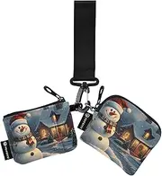 [XYMZR] Mini Zip Around Wristlet keychain Wallet Christmas Snow Snowman for Women Personalized Pattern Detachable Dual Pouch Wristlet Portable Wallet Phone Coin Purse, Multi-colored, One Size