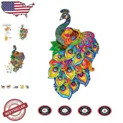 Unique Fantasy Peacock Wooden Jigsaw Puzzle - 184 Durable Pieces, 21.3" x 11.8"