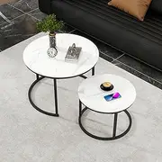 VERFARM Round Nesting Coffee Table Modern Furniture Nesting Side Set of 2 Stacking Side Tea Table End Table for Living Room Balcony Office with Sturdy Metal Frame, Easy Assembly, Black & White