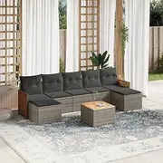 8 Piece Garden Sofa Set Grey Poly Rattan Patio Furniture | Chairs Table Wicker - Outdoor Conversation Set for Balcony, Porch, Outside (UV-Resistant)