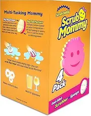 [Scrub Daddy] Dual Sided Sponge and Scrubber - Scrub Mommy - Scratch Free Sponge for Dishes and Home, Soft in Warm Water, Firm in Cold, Odor Resistant 4 Count