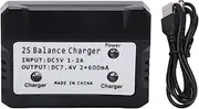 Grcfumo 1 Pc LiPo Battery Charger, RC Car Balance Chargers USB Cable, 2S Balance Charger 7.4V LiPo Battery Charger for Wltoys RC Car Boat Plane Toy Black