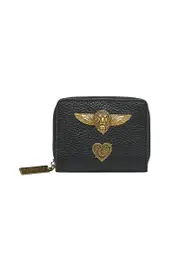 MINI ZIP AROUND LEATHER WALLET SOLID BLACK