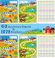 40 Pack Incentive Chart, 2 Adorable Designs with 1078 Stickers Classroom Teaching/Reward/Family Using for Kids Homework Assignments, Attendance, Positive Behavior, Chores, Potty Training Progress