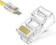 50-Pack Cat5e RJ45 Pass Through Connector, Cat5e RJ45 Connectors Pass Through, Cat5 Connector Ends, UTP Ethernet Connectors for Solid or Stranded Cable