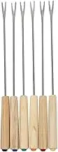 OKUMEYR 2pcs Oak Handle Stainless Steel Fondue Forks Fruit Dessert Forks for Kitchen BBQ Camping Outdoor