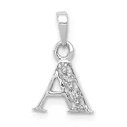 14k White Gold Polished .01ct Diamond Initial A Pendant