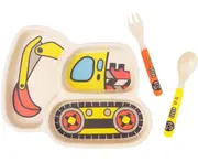 Dinner Plate，Cartoon Car Dining Plate Excavator,Dinner Plate,Kid Plate Set Bamboo Toddler Plates Dinnerware Dinner Dish Set