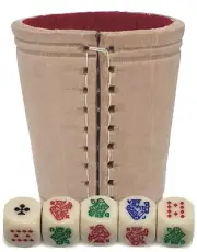 Poker Dice Ivory Rounded Corners + Real Leather Compact Dice Cup Natural Red