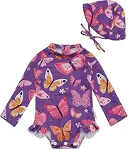 [babygoal] Baby Girls Long Sleeve One Piece Rash Guard Swimsuit with Zipper, UPF 50+ Sun Protection, Butterfly, 12-18 Months