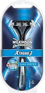 Wilkinson Sword Xtreme 3 - Flex System | 3 Blade Razor with Titanium Coating | Pivoting Head | Rubber Handle | Chrome Finish | Unisex - Adults