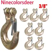 8Pcs 3/8" G70 Heavy Duty Forged Steel Clevis Slip Hook w/Safety Latch