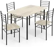 [Giantex] Modern 5 Piece Dining Table Set for 4 Chairs Wood Metal Kitchen Breakfast Furniture (Beech Wood)
