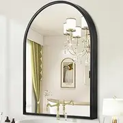 [HLFMVWE] Domed Mirror, 50 x 40 cm, Black Curved Wall Mirror in Stainless Steel Metal Frame, Arch Top, Wall Mount Mirror for Entryway, Living Room, Bedroom