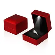 2pcs Led Ring Box Lighted Ring Case Jewelry Display for Proposal, 2PK Red