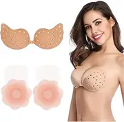 [QIUMING] Adhesive Bra Strapless Adhesive Bra Invisible Bra Push Up Adhesive Bra Adhesive Bra Backless with 1 Pair of Nipple Pads for Evening Dress Wedding Dress Parties Swimsuit and Backless Clothing