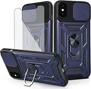 Asuwish Phone Case for iPhone Xs X 10 10s with Slide Camera Cover and Tempered Glass Screen Protector Hard Stand Ring Holder Hybrid Cell iPhoneX iPhoneXs iPhone10 i PhoneX SX 10x 10xs X’s Men Blue