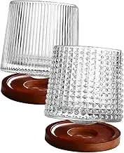 2Sets Rotating Whiskey Glasses with Coasters Drinking Cups for Wine and Spirits for Parties and Celebrations