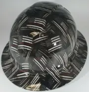 New Full Brim Hard Hat Custom Hydro Dipped RED LINE FLAGS. Free Shipping
