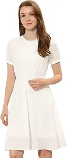 [Allegra K] Women's Flowy Short Sleeve Lace Insert Elastic Waist Chiffon Dress