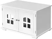 Costway Cat Litter Box Enclosure Furniture Hidden, Wooden Washroom Storage Cabinet Bench w/Cross Windows, Doors&Arched Doorway, Indoor Cat House, Pet House Cover, Side Table for Living Room, Bedroom
