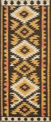 Flat Weave Tribal Kilim Runner Rug 3x10 Ft Geometric Multi-Color Oriental Carpet