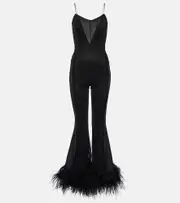 [Oseree] Oséree Feather-trimmed jumpsuit AU 14 black