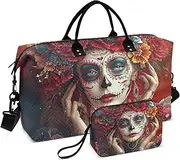 [YXYZRMY] Sugar Skull Face Travel Duffel Bag Gym Bag Sports Tote Bag with Multiple Interior Pockets Shoulder Weekender Bag for Women Men with Toiletry Bag 20.5”x 7.9”x 13.8”, Multi-Colored, one size