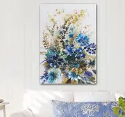 Blue Flowers Abstract Stretched Canvas Print