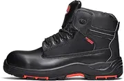 [SAFETOE] Safety Boots M-8552 Men's Wide Fit Composite Toe Work Boots ESD Anti-Static Water Resistant Cowhide Heavy Duty Anti-Nail Composite Plate Non-Slip PU Rubber Sole S3 SRC