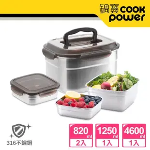 【CookPower 鍋寶】316不鏽鋼方型保鮮盒大儲4入組(EO-BVS461212020802Z2)
