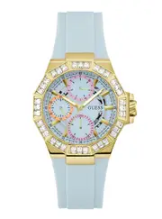 GUESS Gold Selene Crystal Silicone Watch in Blue