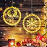 Christmas Decorative 3D Hanging Lights 2 PCS Christmas Window Light Hanging Lighted Window Decorations for Indoor Outdoor Windows Decorations (Elk, Snowflake)